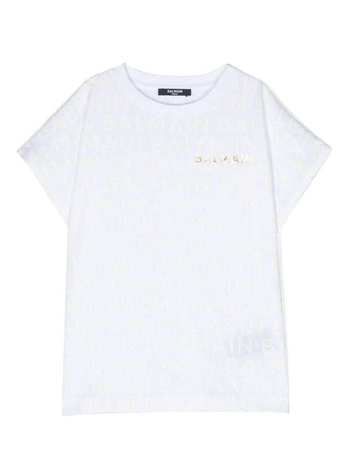 T-shirt bianca bambina con stampa color oro