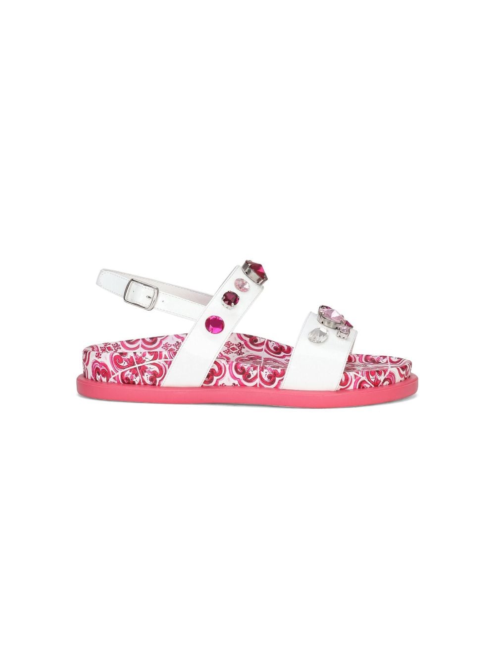 Sandalo bianco e rosa bambina con applicazioni e stampa maiolica
