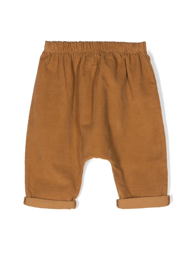 Pantaloni marrone caramello neonato con logo