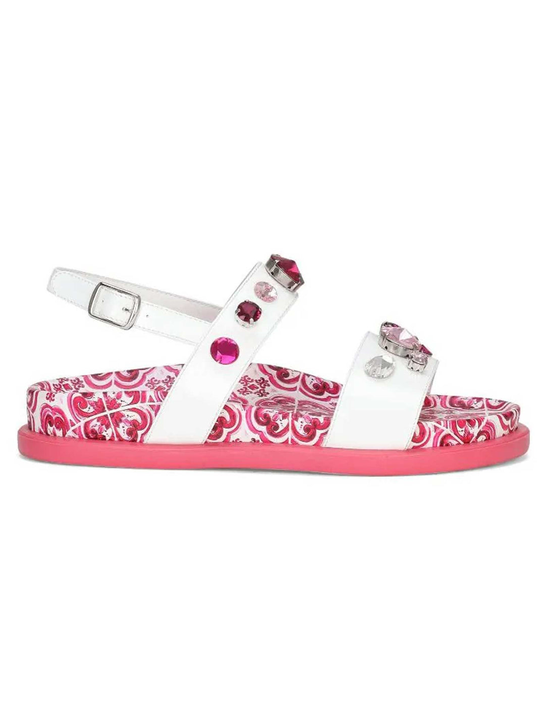 Sandalo bianco e rosa bambina con applicazioni e stampa maiolica