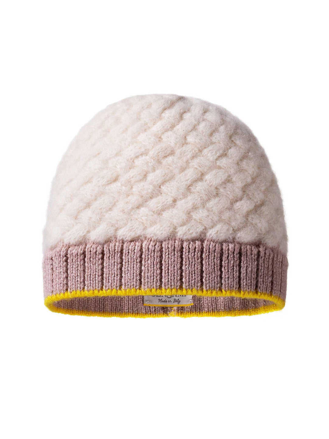Cappellino bicolore bianco e rosa a punto canestro