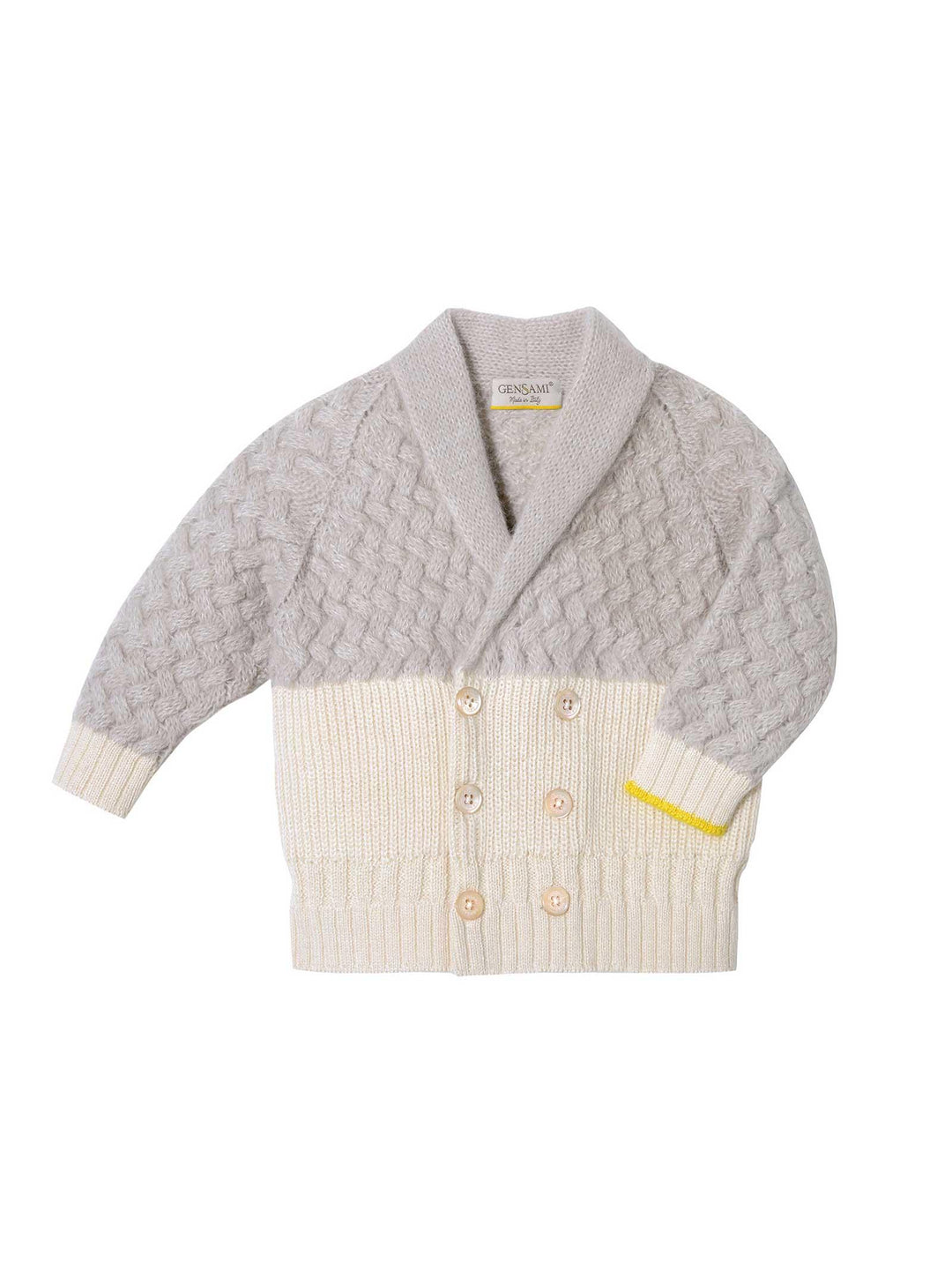 Cardigan doppiopetto bicolore Latte e grigio