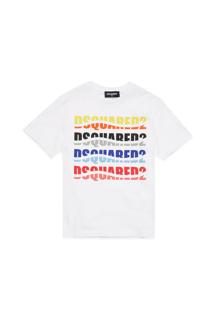T-shirt bianca stampa multicolor