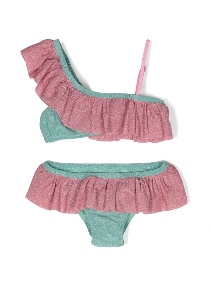 Bikini fille bleu-vert/rose turquoise