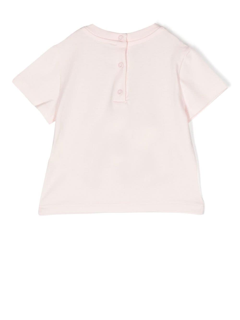 T-shirt rosa con stampa logata frontale