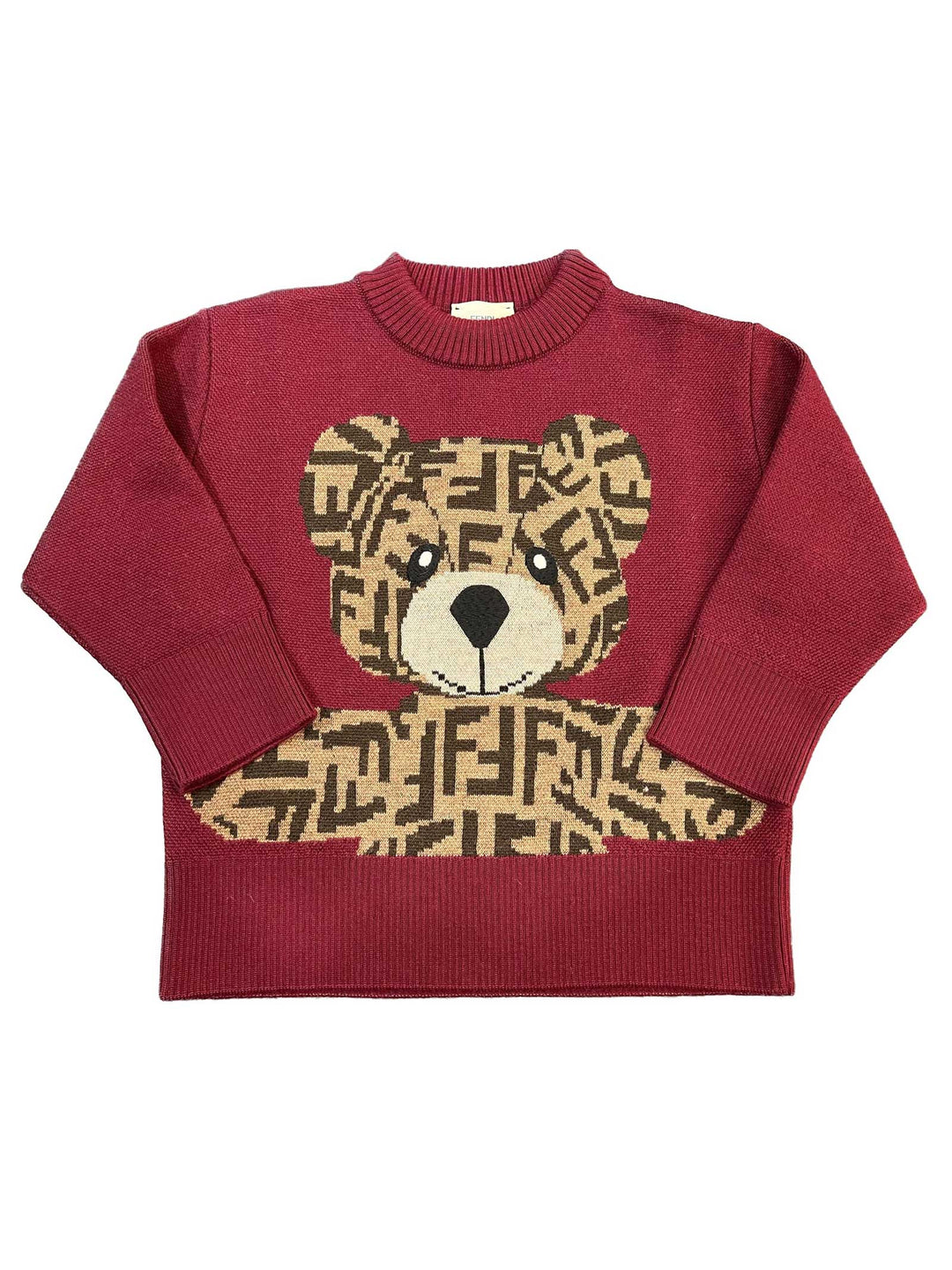 Maglione rosso con applicazione orso logata