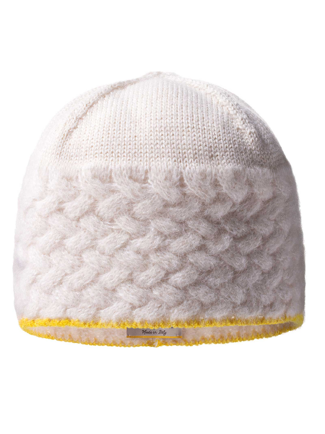 Cappello orientale in cashmere baby alpaca e seta bianco