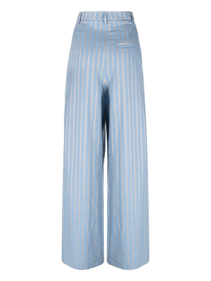 Pantalon femme rayé bleu clair