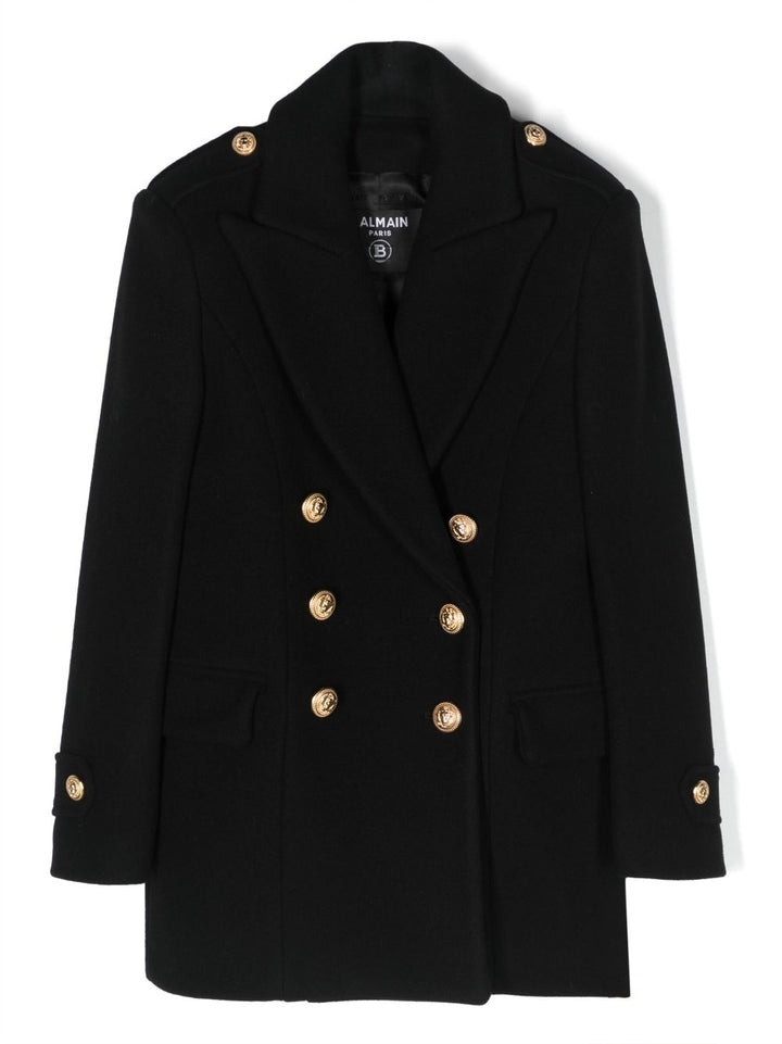 Manteau croisé noir pour fille avec boutons dorés