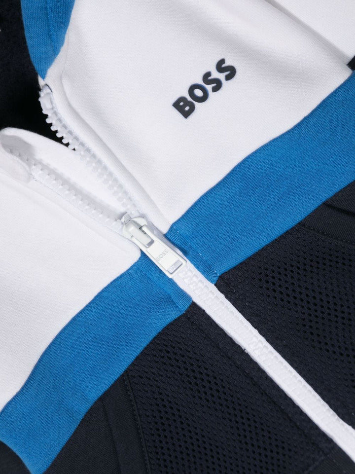 Sweat à capuche bleu et blanc pour nouveau-né, avec imprimé sur le devant, détail à rayures horizontales bleu clair