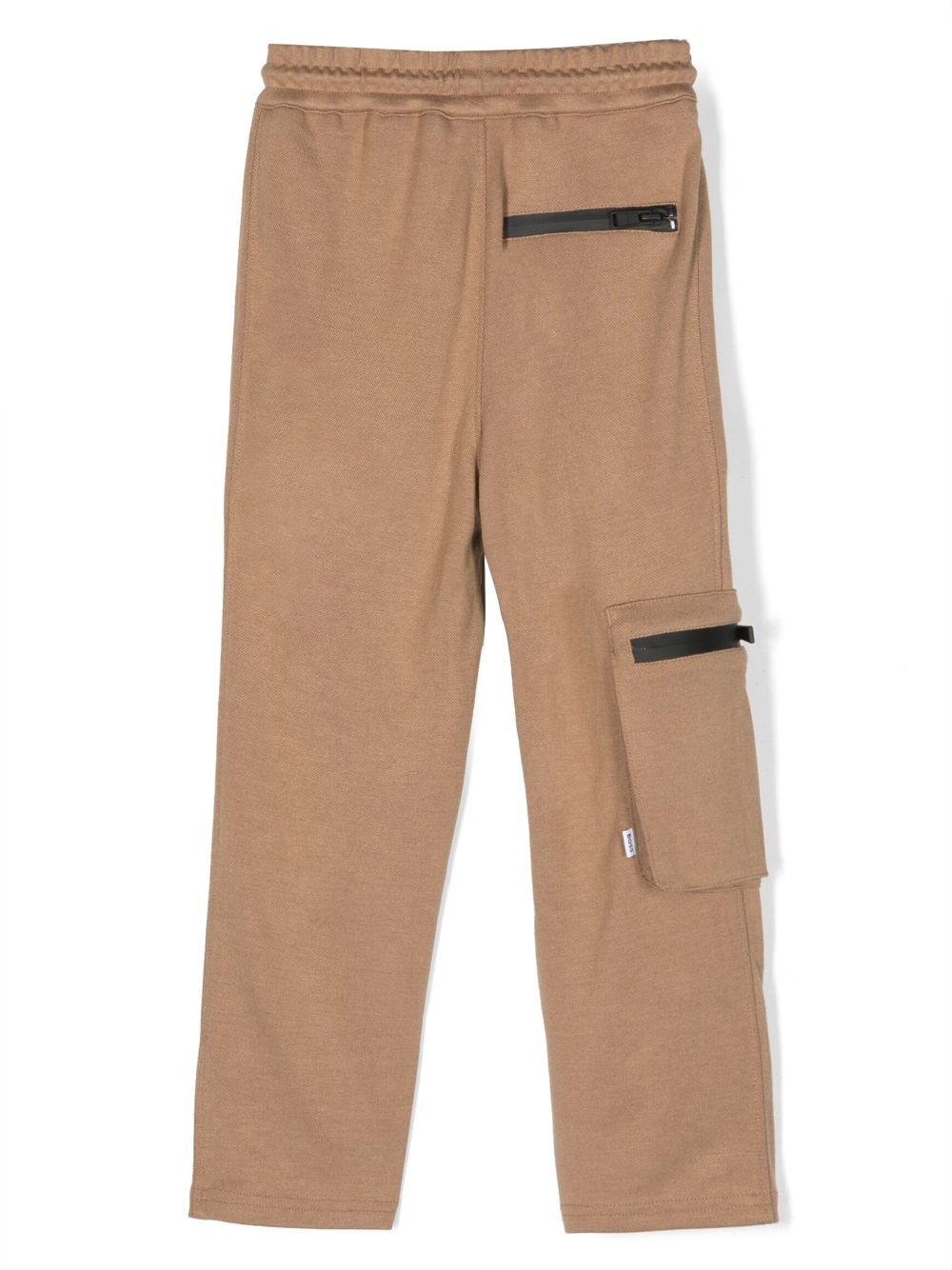 Pantalon enfant beige, imprimé latéral, trois poches, taille élastiquée