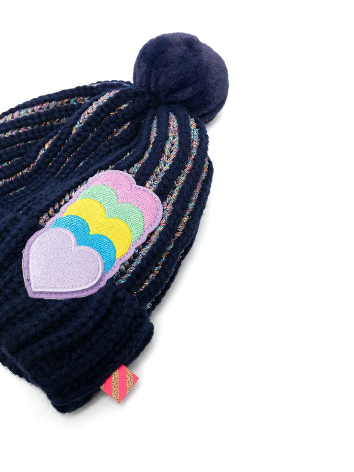 Cappello blu navy e multicolor bambina con applicazione