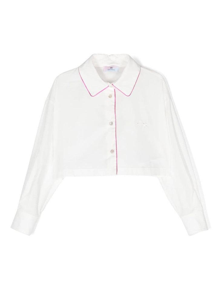 Camicia bianca con dettagli rosa bambina