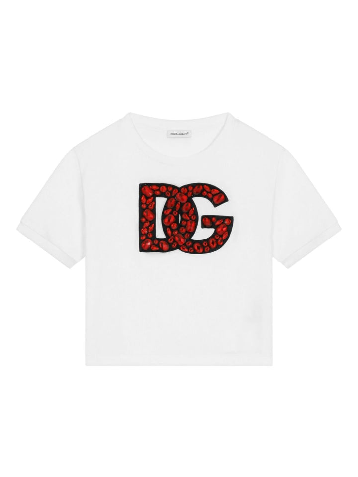 T-shirt bianca bambina con logo rosso