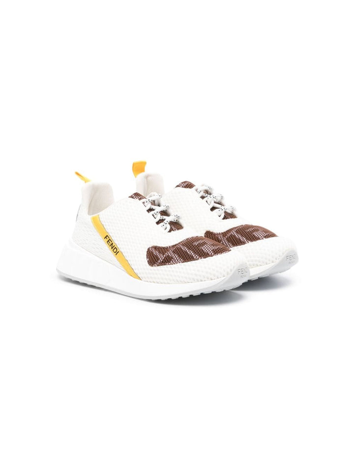 Sneakers bianche con logo e banda gialla sui lati