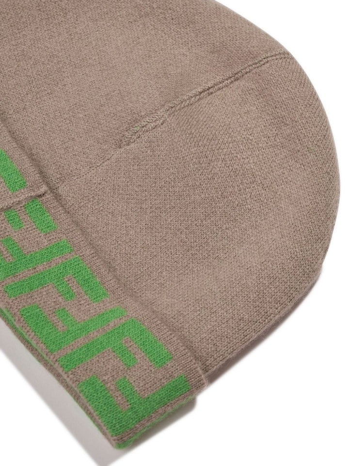 Bonnet gris pour fille, réversible, avec bande logo verte