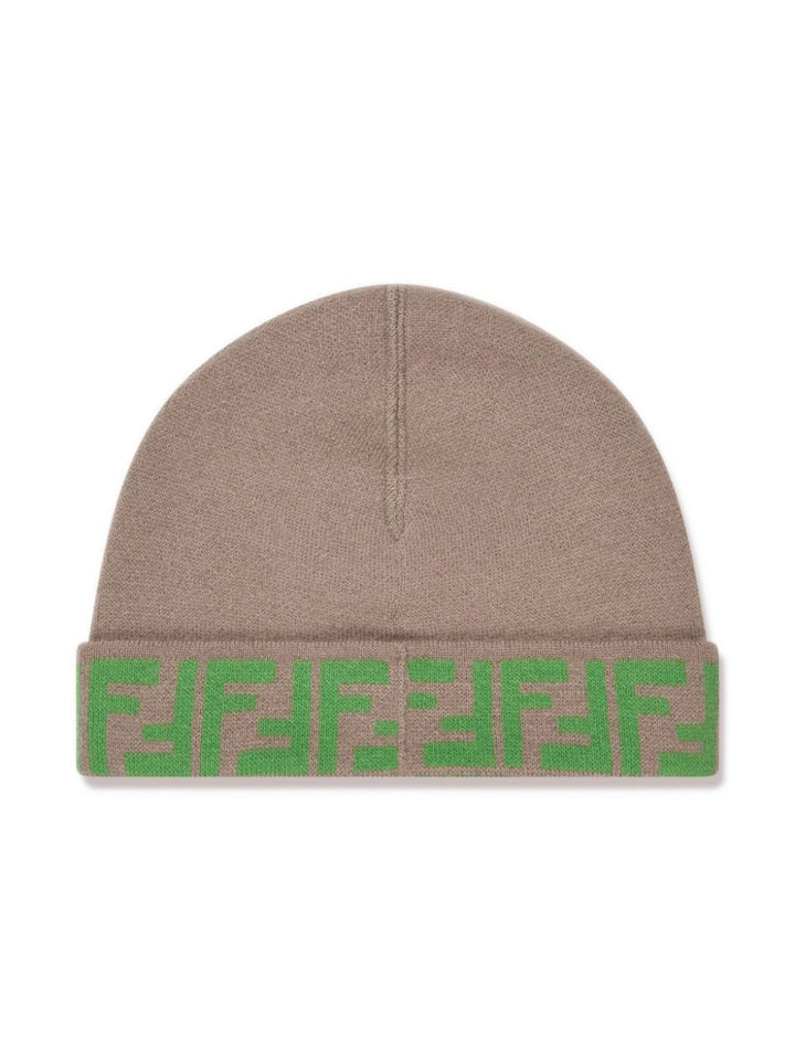 Cappello grigio bambina,reversibile,con banda logata verde