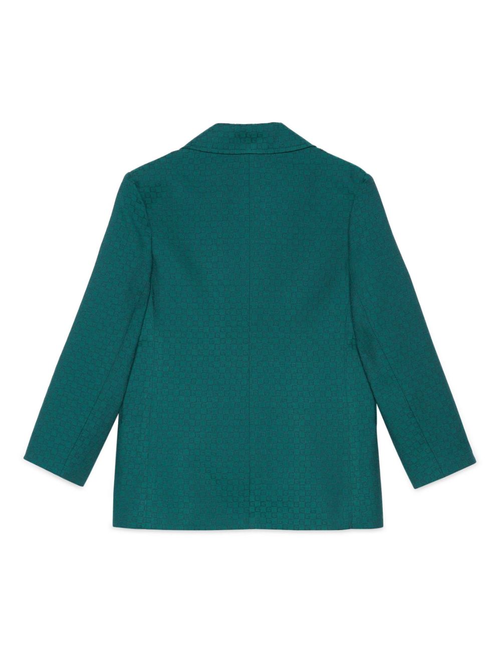 Veste verte pour garçon, en laine, motif à carreaux, logo imprimé all-over, revers en pointe, fermeture à double boutonnage, manches longues, deux poches plaquées sur le devant et ourlet droit