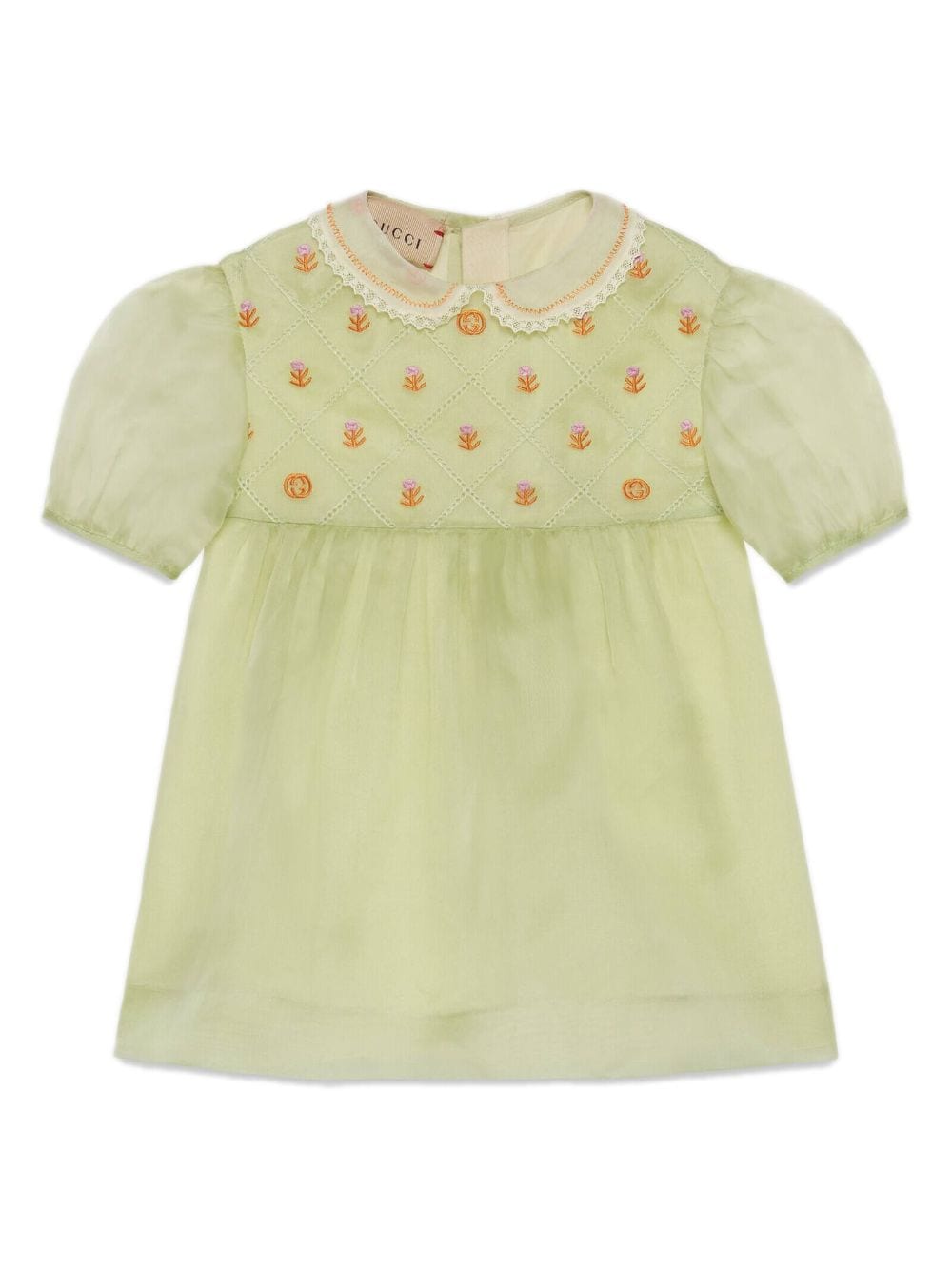 Robe fille en organza vert avec broderie florale