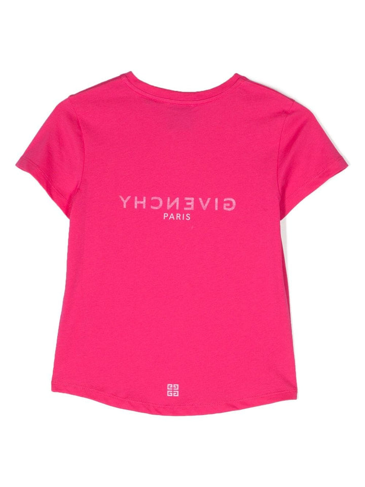 T-shirt fucsia bambina con logo bianco stampato