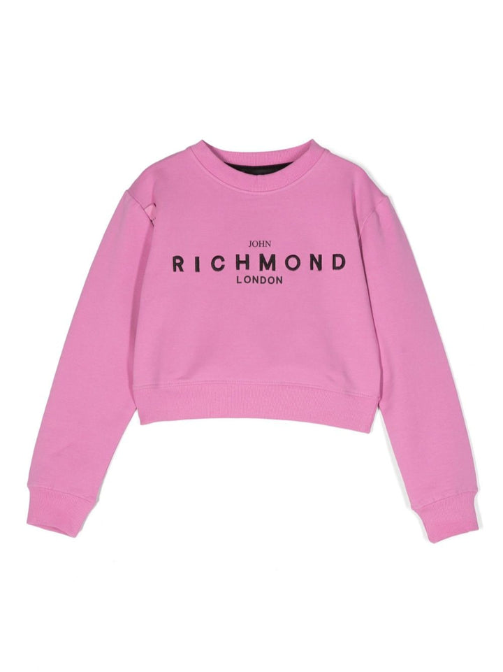 Felpa rosa blush bambina con logo ricamato