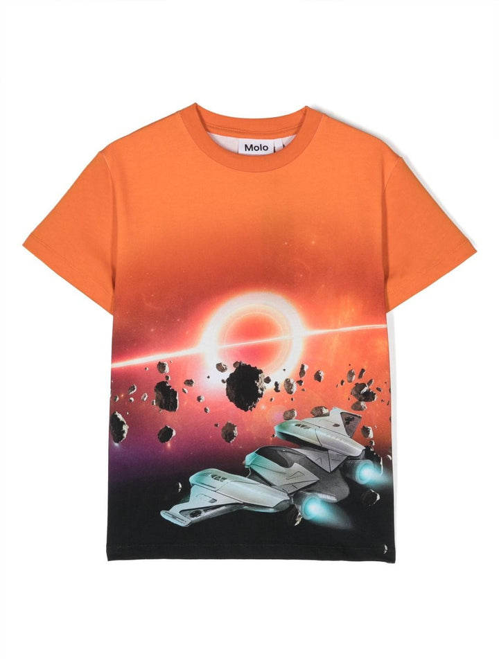 T-shirt enfant orange avec imprimé devant et dos