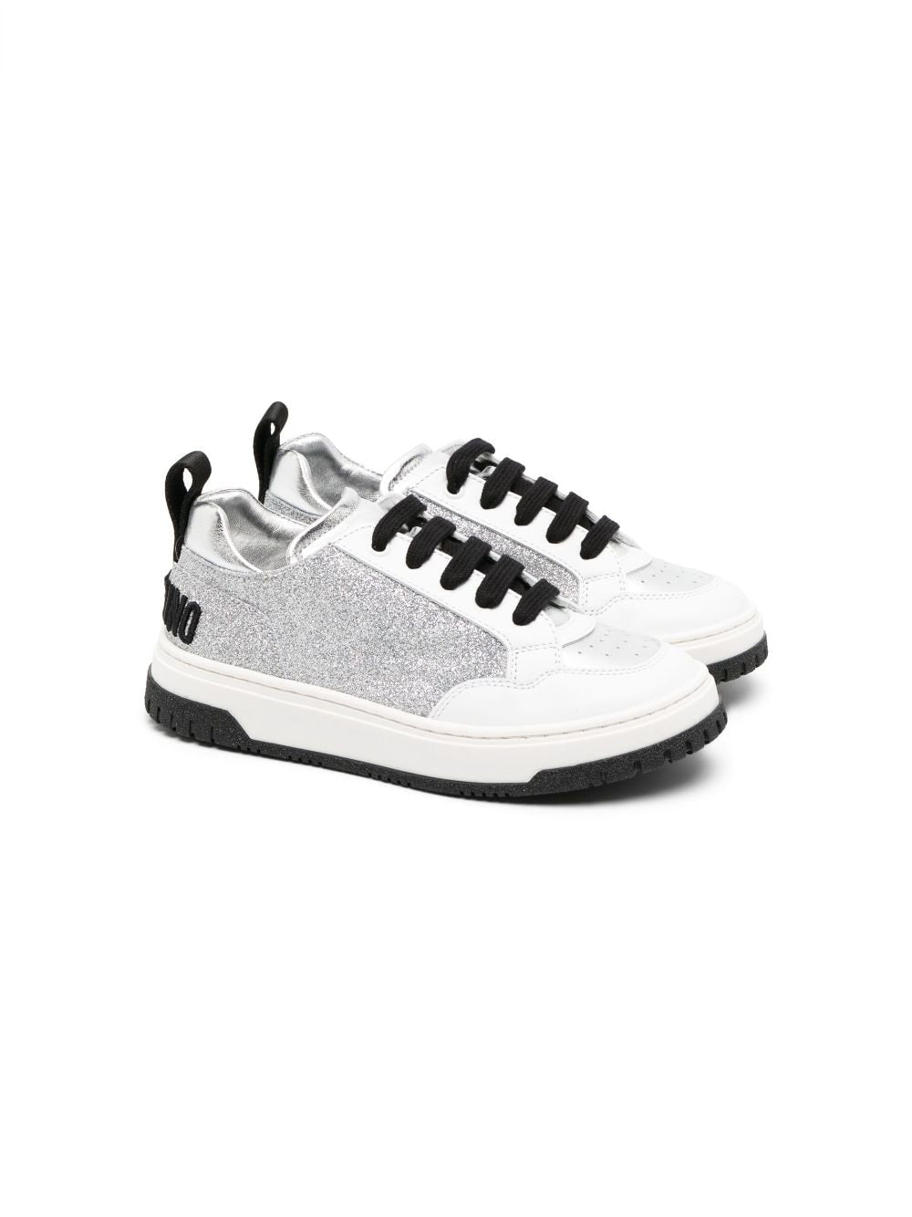 Sneakers bambina argento e bianche con dettagli neri