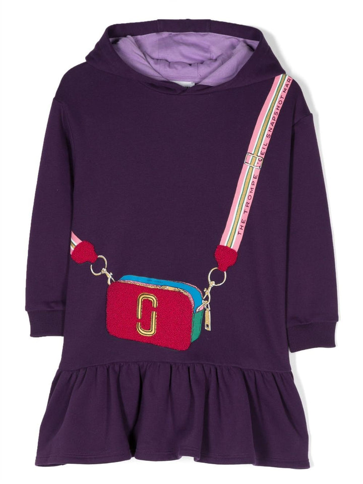 Robe petite fille violette avec imprimé et capuche