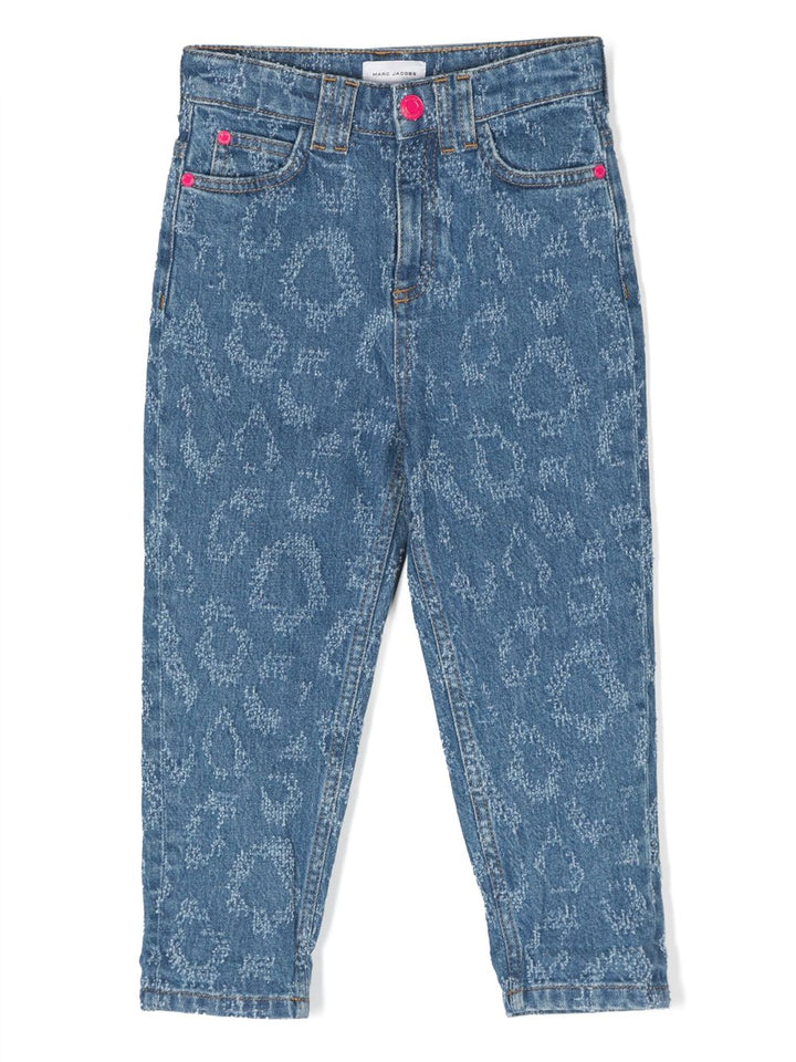 Jeans denim blu bambina con stampa