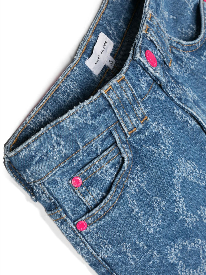 Jeans denim blu bambina con stampa