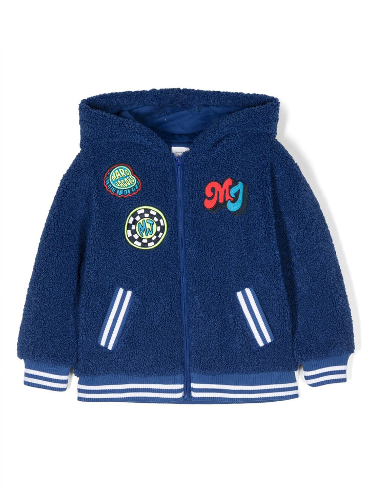 Sweat enfant bleu avec applications, zip et capuche