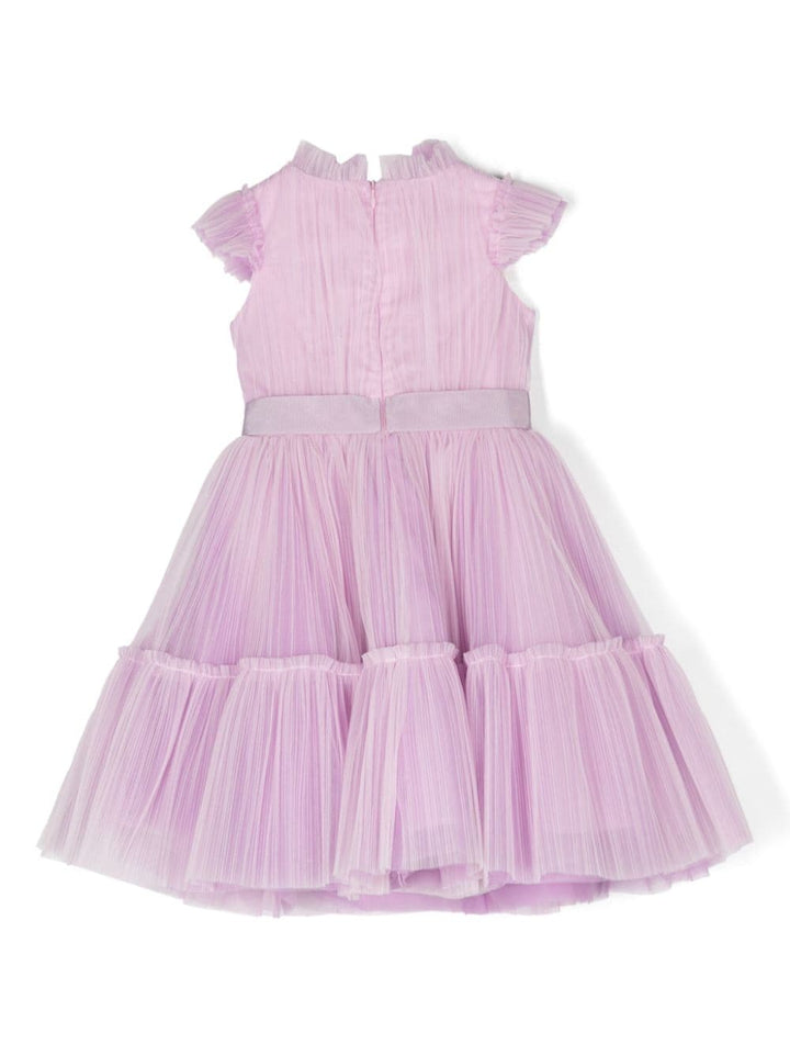 Robe lilas pour petite fille, avec appliqué de fleurs et modèle avec ceinture et jupe en tulle à volants