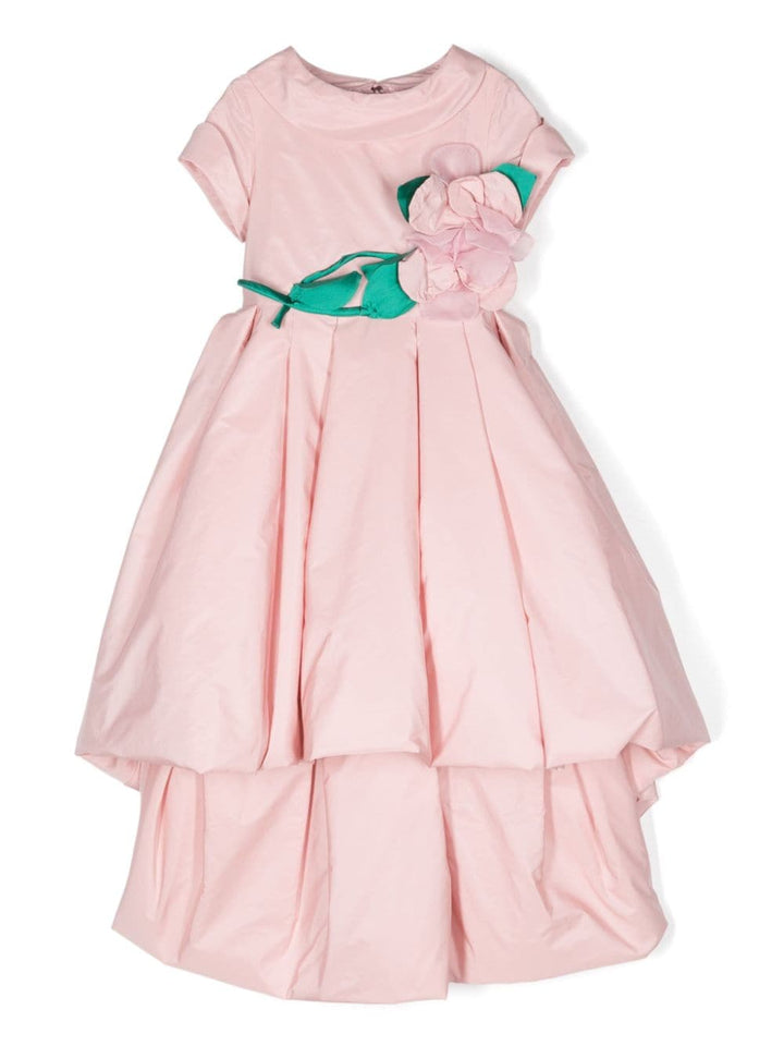 Robe rose pour petite fille, avec applications de fleurs