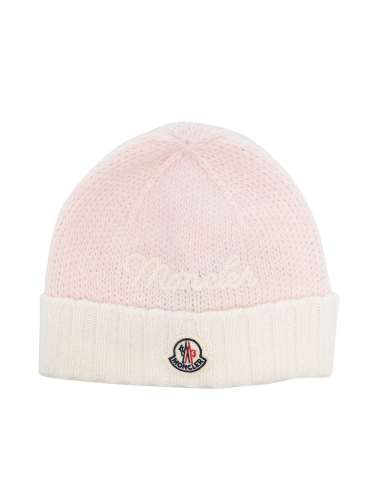 Bonnet bébé rose et blanc avec logo