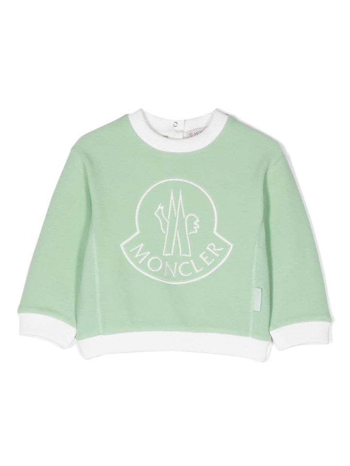 Sweat-shirt vert bébé avec logo imprimé sur le devant et détails blancs