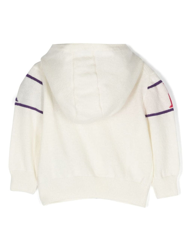 Sweat nouveau-né blanc avec zip, capuche et imprimé multicolore