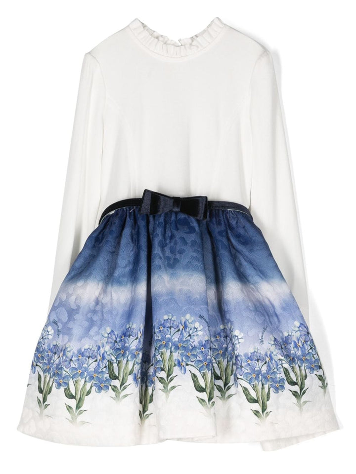 Robe fille blanche et bleue avec ceinture