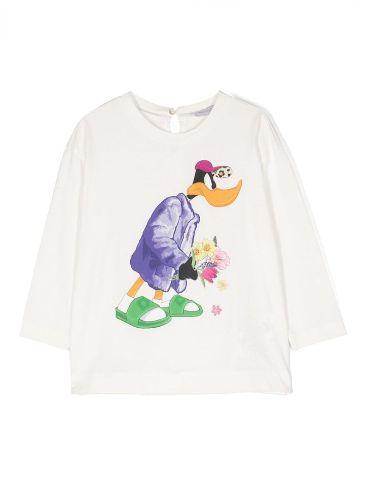 T-shirt bianca bambina a maniche lunghe con stampa 'Duffy Duck'