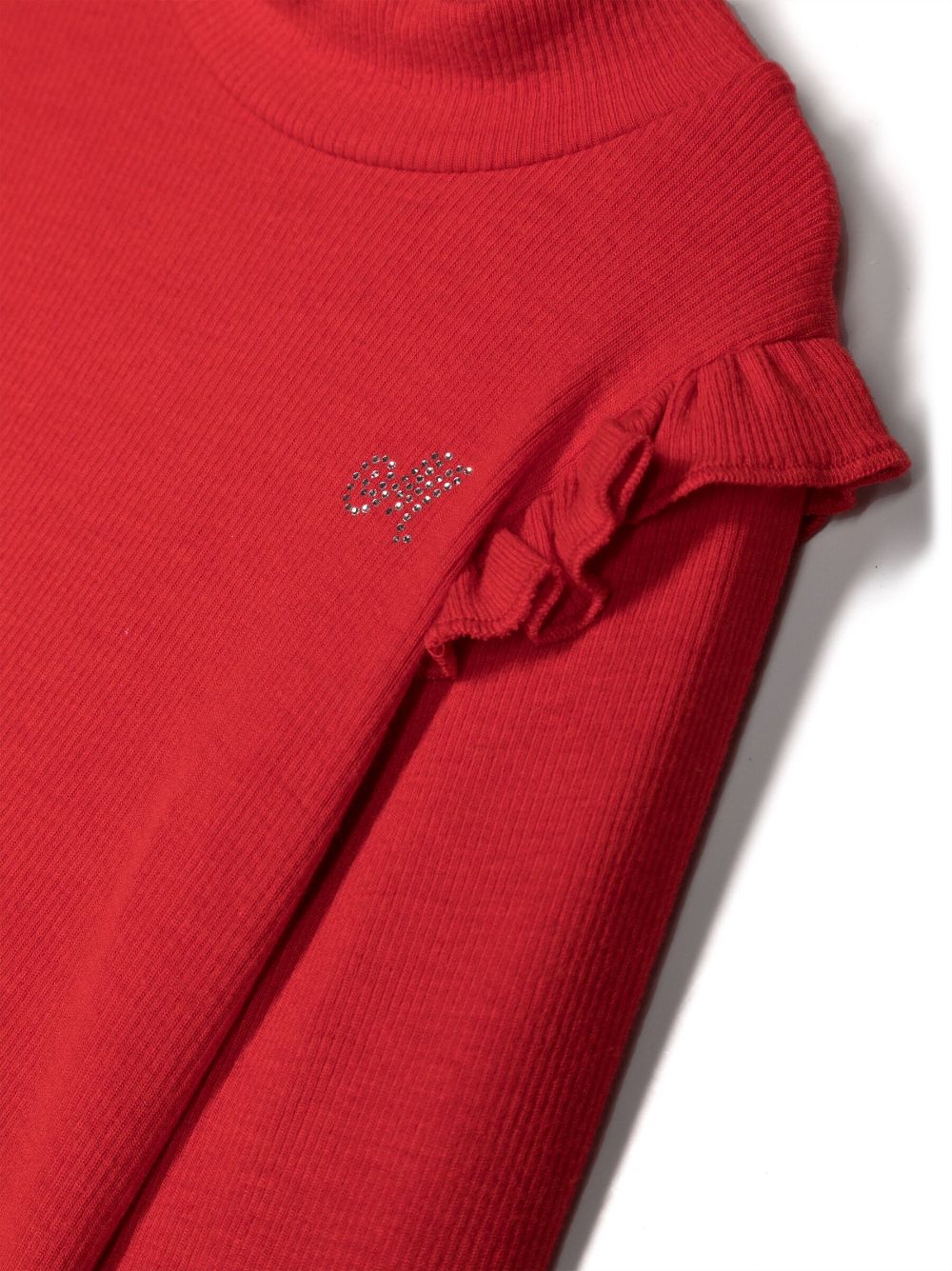 T-shirt rossa neonata con ruches e maniche lunghe