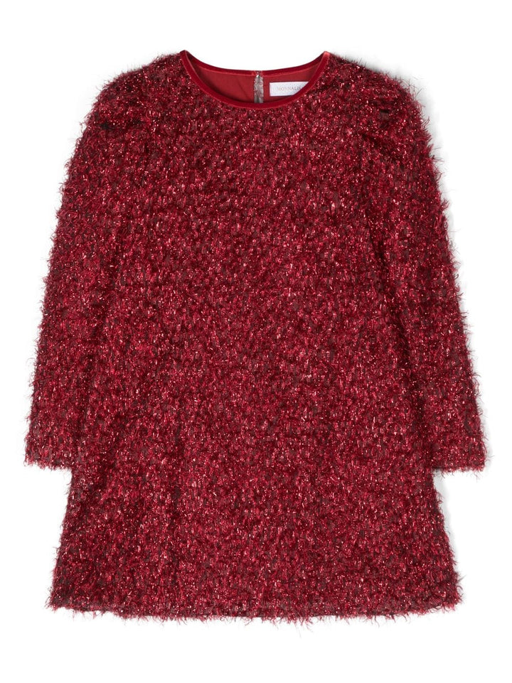 Robe petite fille rouge à texture métallisée et manches longues