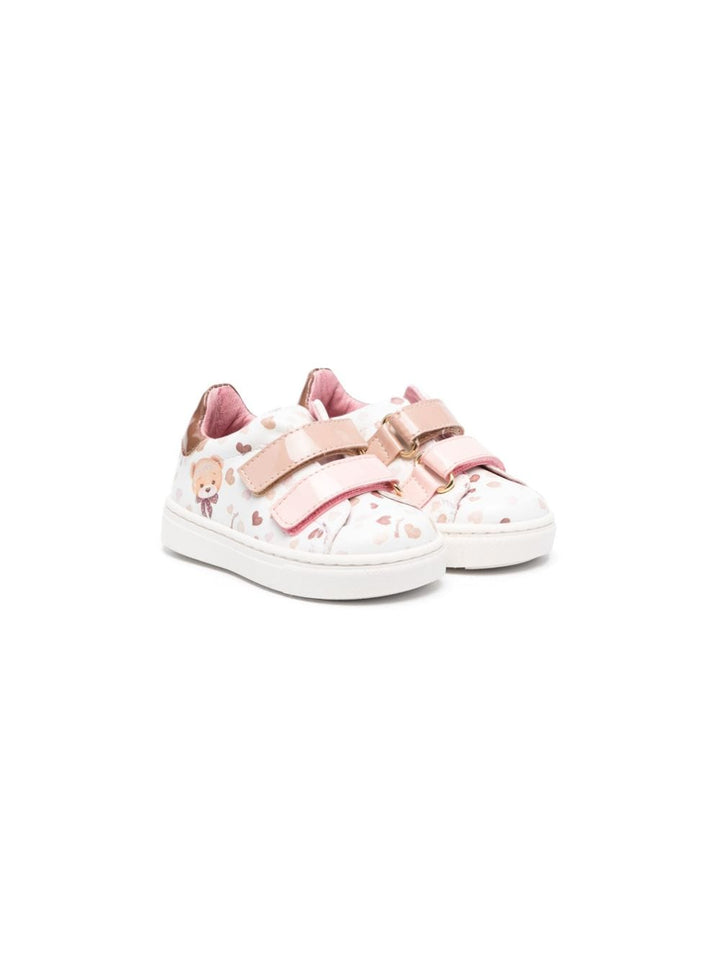 Sneakers bianche bambina con strappo e stampa multicolor