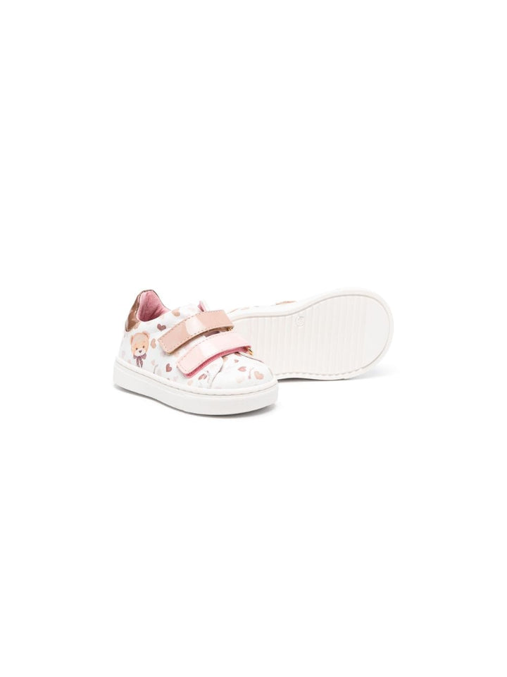 Sneakers bianche bambina con strappo e stampa multicolor