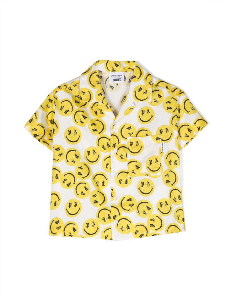 Chemise blanche et jaune pour garçon avec imprimé et manches courtes