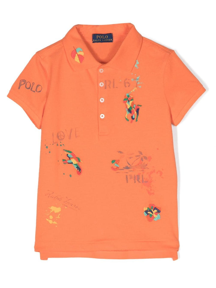 Polo enfant orange avec imprimé