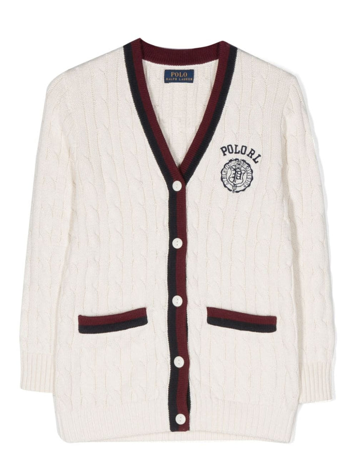 Cardigan fille blanc et multicolore avec logo