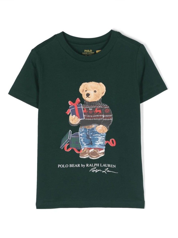 T-shirt verde bambino con stampa