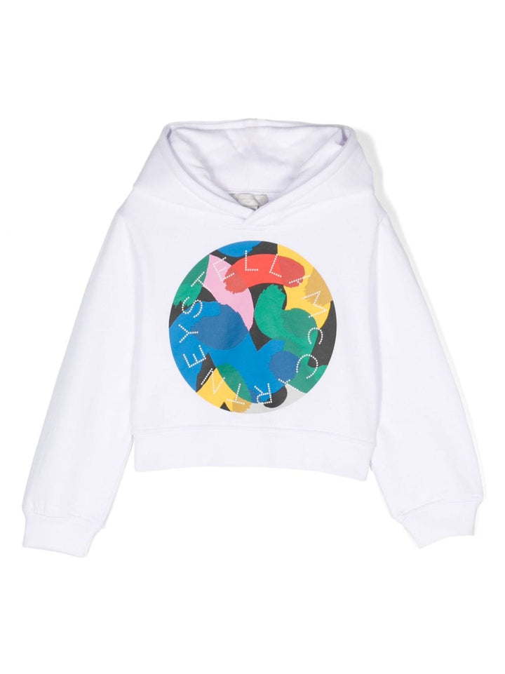 Felpa bianca e multicolor bambina con logo