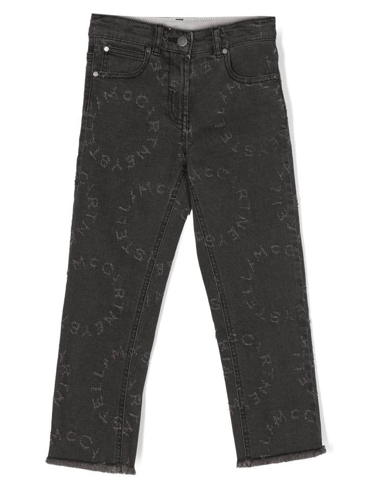 Pantaloni jeans grigio scuro bambina con ricamo