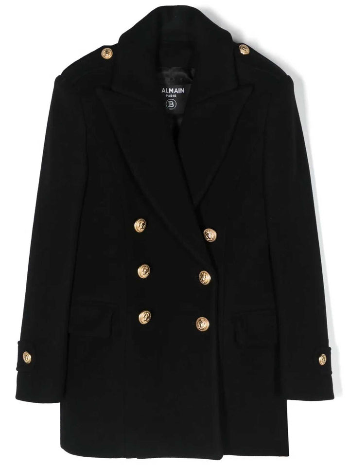 Manteau croisé noir pour fille avec boutons dorés