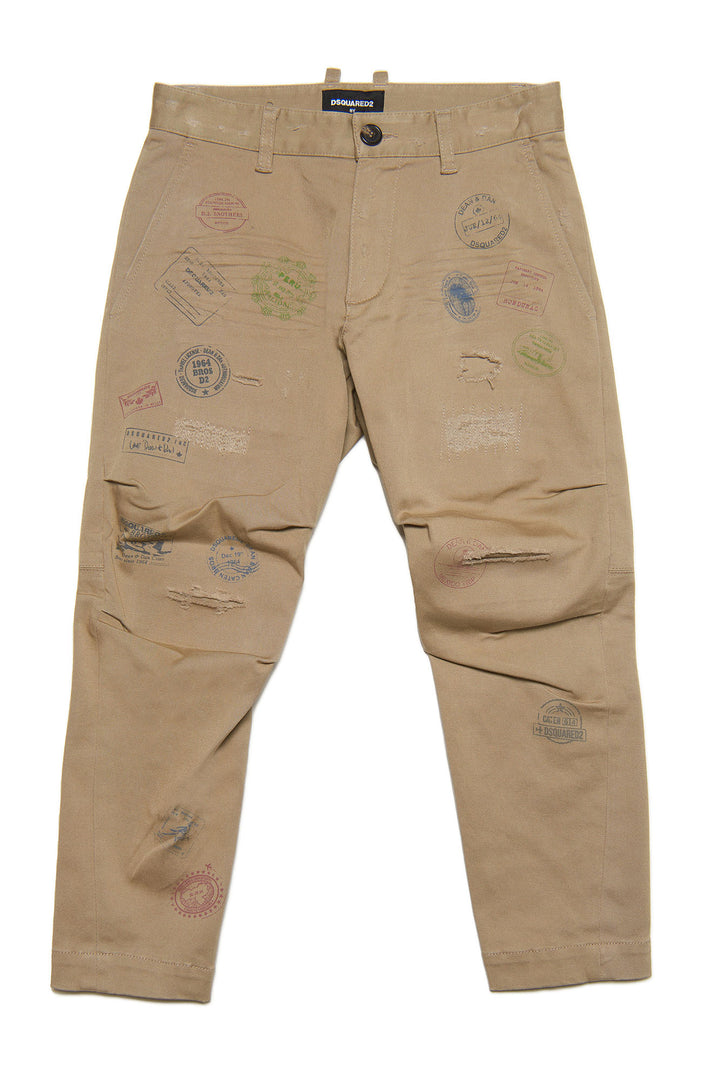 Pantalon enfant beige, avec imprimé devant et dos